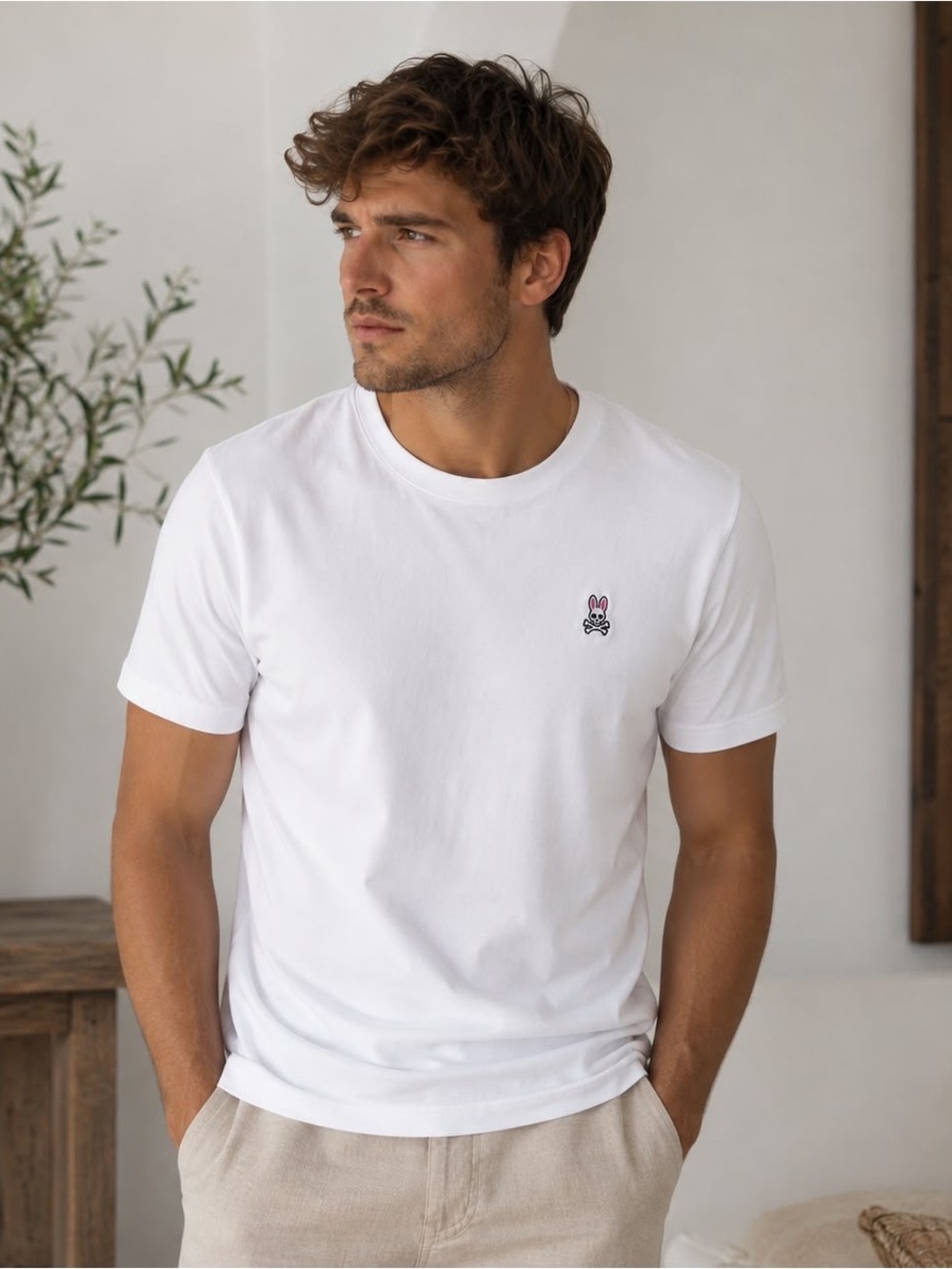 Psycho Bunny Men's White Pima Cotton Short Sleeve Logo Tee Shirt Size S / 4
